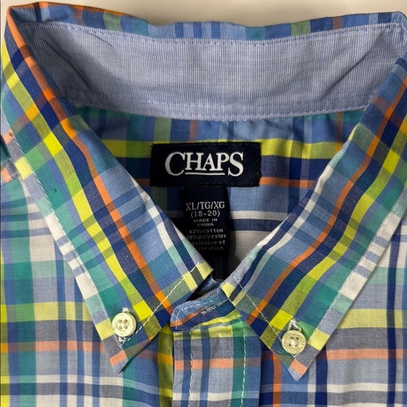 Chaps Blue and Green Button Down‎ Shirt Vibrant Plaid Design - Picture 4 of 6